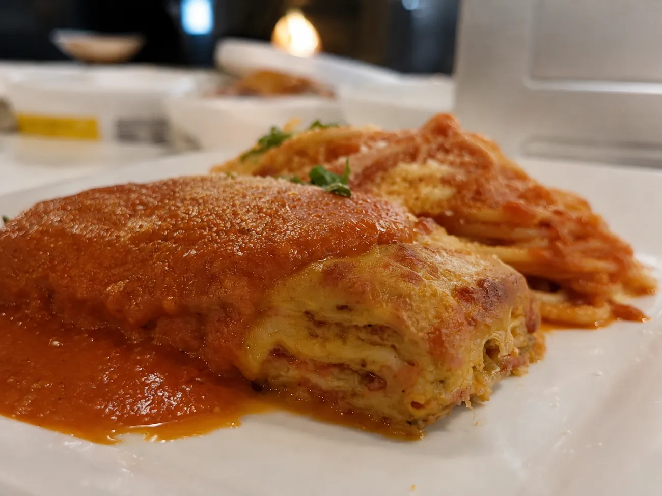 Classic baked lasagna in marinara