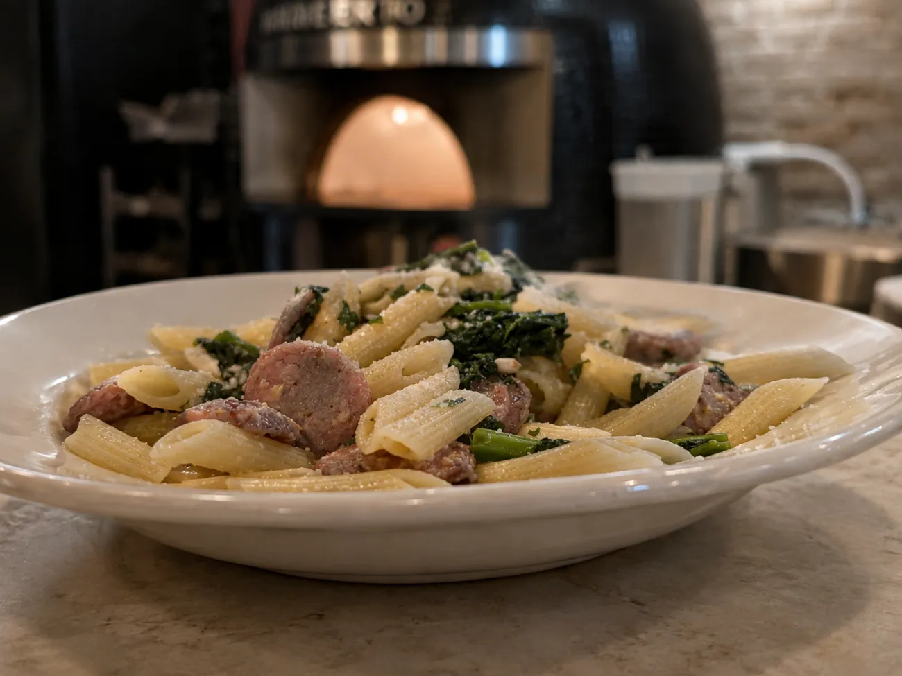 Penne with sausage and broccoli rabe