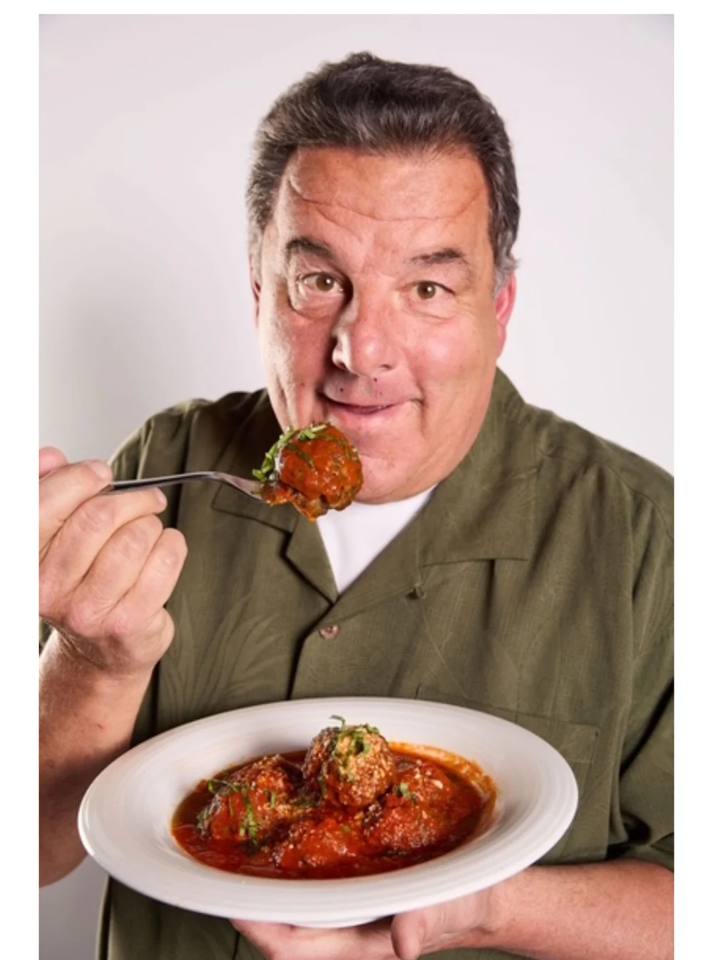 Actor Steve Schirripa enjoying a bowl of Longo's famous meatballs